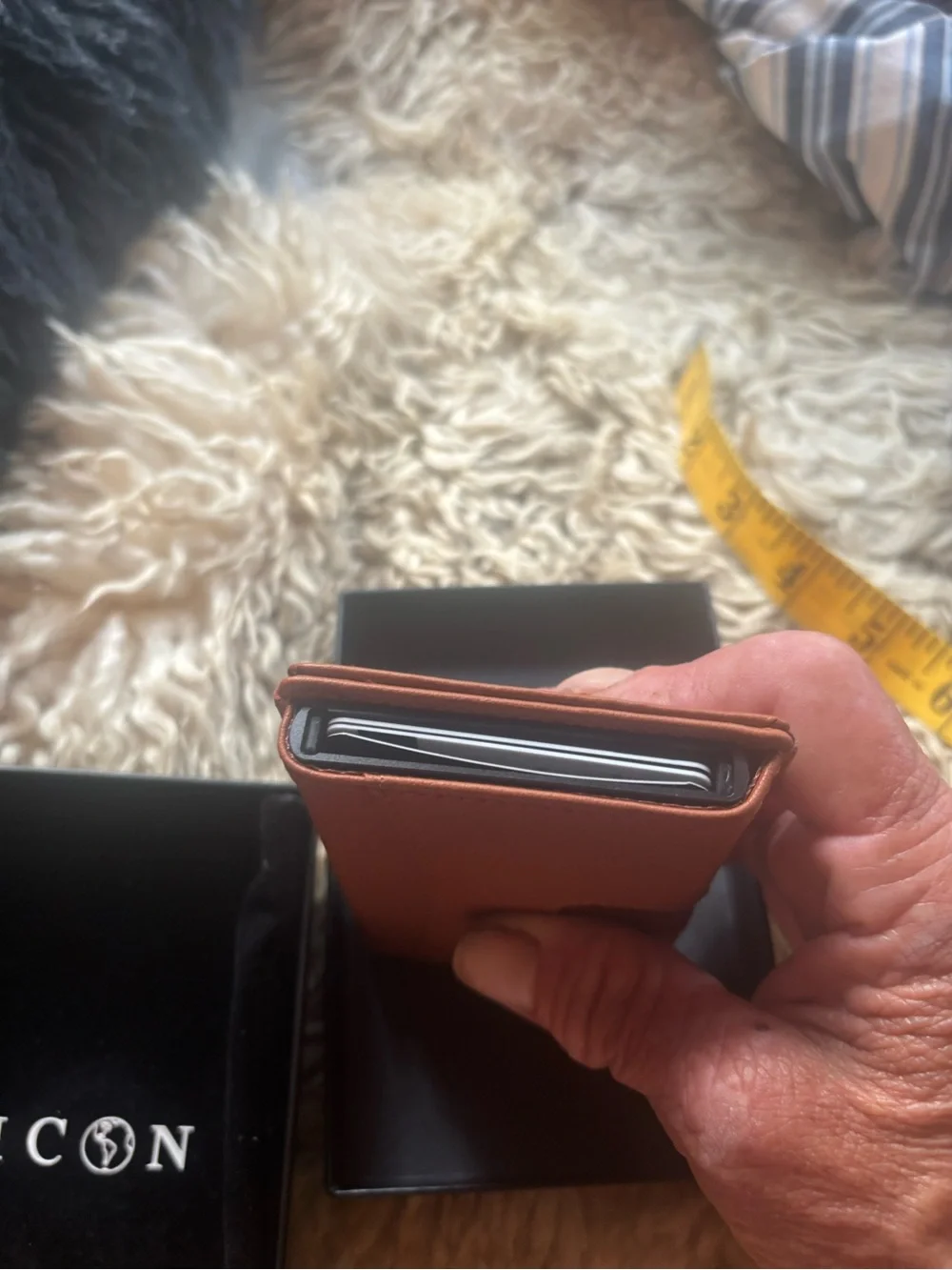 ICON Tan Leather Card Holder with American Flag Emblem